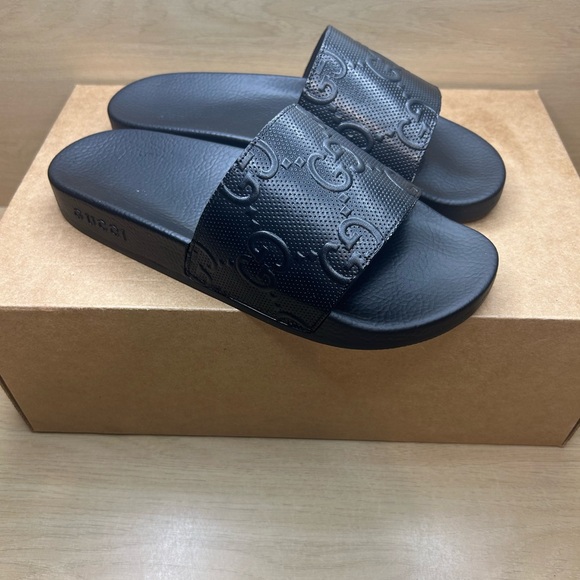 Women’s Auth Gucci GG Slide Sandals Size 8.5/9 Euro 39 Demetra Black - Picture 4 of 12
